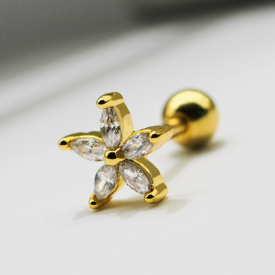 Edelsteine des Goldblumen-Ohr-durchbohrende Schmuck-freien Raumes 1.2mm 16 Messgerät-Ohrring-Bolzen