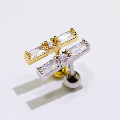Silbernes Gold langen des Streifens quadratisches des Zircon-Edelstein-Ohr-durchbohrendes Schmuck-6mm