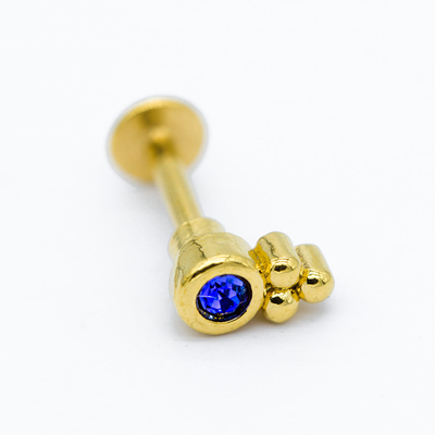 Blauer Crystal Gem Gold Labret Studs 16ga 1.2mm 8mm Edelstahl Lippender stangen-316