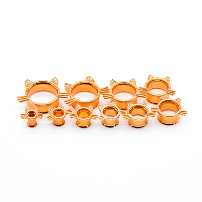 Nette Cat Style Piercing Tunnel Plug-Ohrringe Rose Gold Plated 5mm